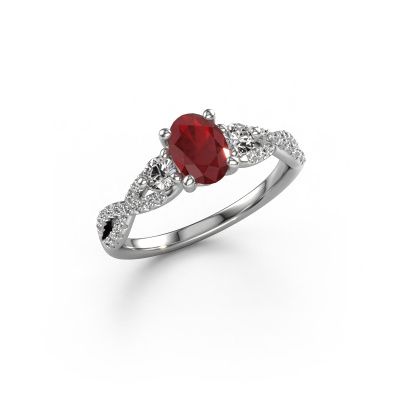 Engagement ring Marilou OVL 950 platinum ruby 7,5x5,5 mm