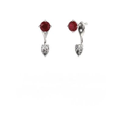 Pendants d'oreilles Kate RND-PER 950 platine rubis 5 mm