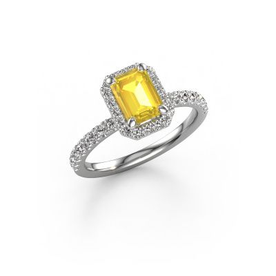 Engagement ring Miranda eme 950 platinum yellow sapphire 7x5 mm