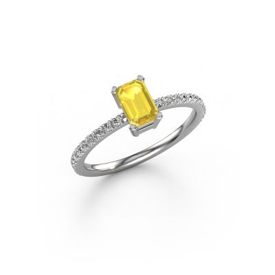 Engagement ring Denita 2 EME 585 white gold yellow sapphire 6x4 mm
