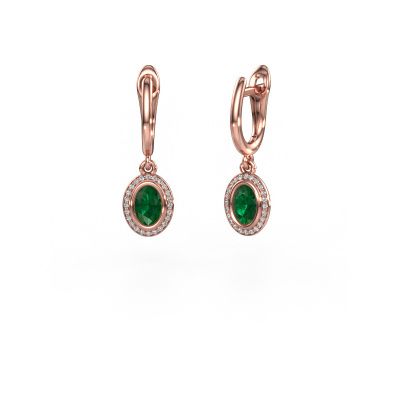Pendants d'oreilles Noud OVL 585 or rose emeraude 6x4 mm