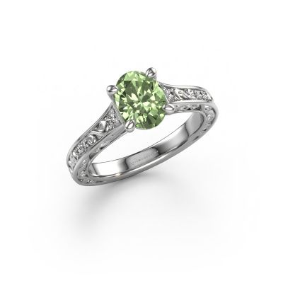 Engagement ring Mallory OVL 585 white gold green lab grown diamond 8x6 mm