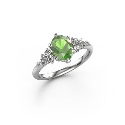 Engagement ring Royce OVL 950 platinum tourmaline green 8x6 mm
