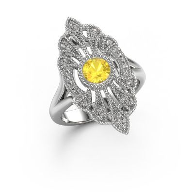 Bague de fiançailles Hanna 585 or blanc saphir jaune 5 mm