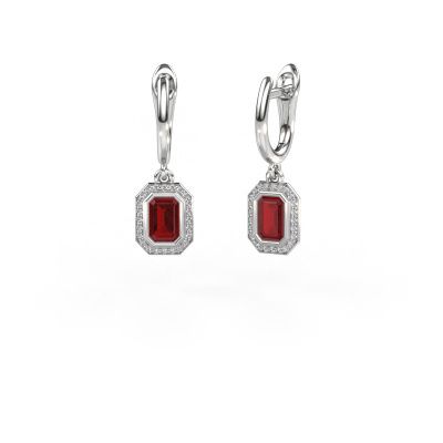 Pendants d'oreilles Noud EME 950 platine rubis 6x4 mm