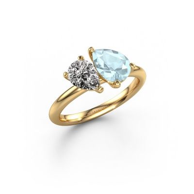 Engagement ring Toi et Moi PER-PER 585 gold aquamarine 8x6 mm