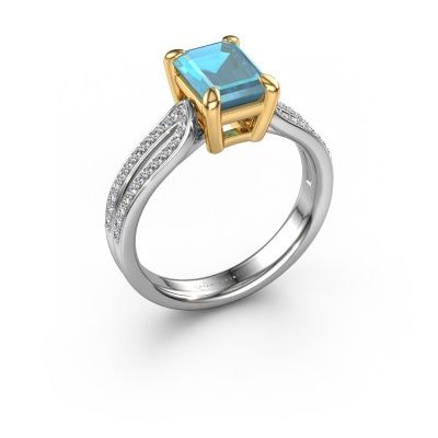 Bague de fiançailles Antonia eme 2 585 or blanc topaze bleue 8x6 mm