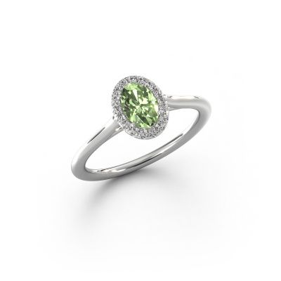 Engagement ring Seline ovl 1 585 white gold green lab grown diamond 6x4 mm