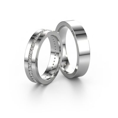 Trauringe set WH0103LM15BP ±5x2 mm 14 Karat Weißgold Diamant 0.44 crt