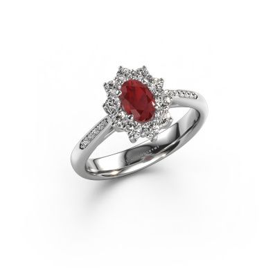 Engagement ring Leesa 2 585 white gold ruby 6x4 mm