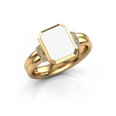 Zegelring Gwenn 3 585 goud witte emaille 10x8 mm