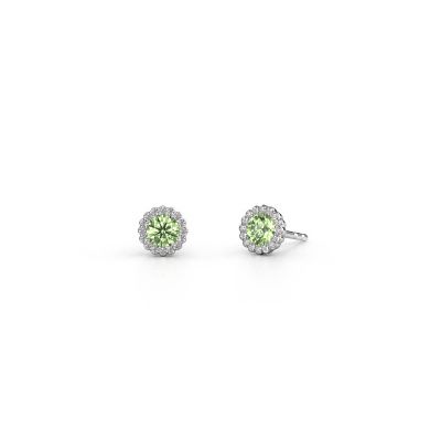 Oorbellen Queen 585 witgoud groene lab grown diamant 4.2 mm