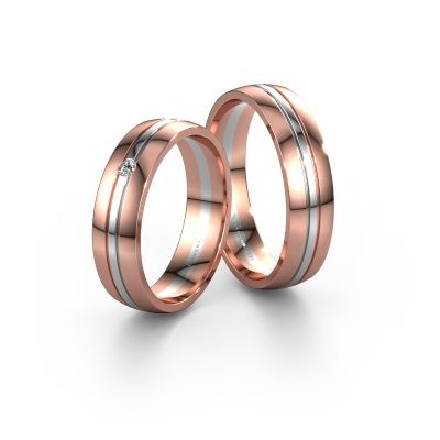 Wedding rings set WH0420LM25XP ±5x1.5 mm 14 Carat rose gold diamond 0.03 crt