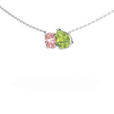 Pendant Toi et Moi PER OVL 585 white gold peridot 8x6 mm