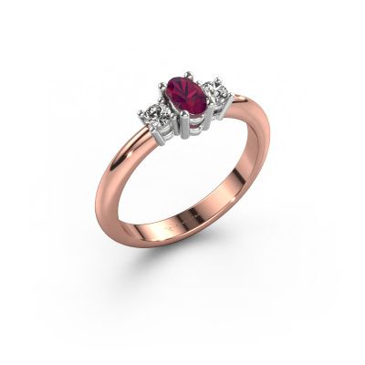 Aanzoeksring Karie 585 rosé goud rhodoliet 5x3 mm