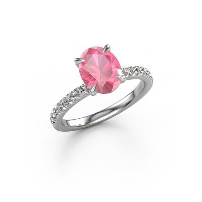 Engagement ring Crystal OVL 2 585 white gold pink sapphire 9x7 mm
