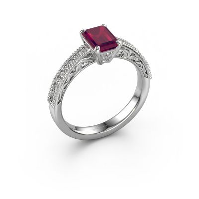 Bague de fiançailles Shonta EME 585 or blanc rhodolite 7x5 mm