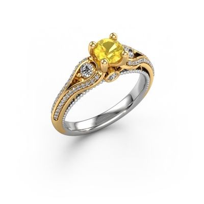 Bague de fiançailles Nikita 585 or blanc saphir jaune 5 mm