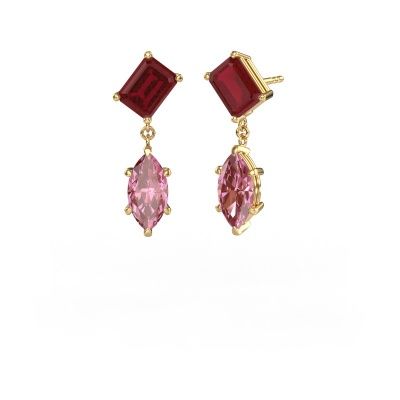 Pendants d'oreilles Toi et Moi EME MRQ 585 or jaune rubis 8x6 mm