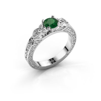 Verlovingsring Gillian 585 witgoud smaragd 5 mm