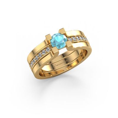 Bague de fiançailles Myrthe 585 or jaune topaze bleue 5 mm