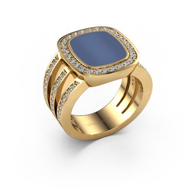 Zegelring Tijn 585 goud blauw lagensteen 13x11 mm