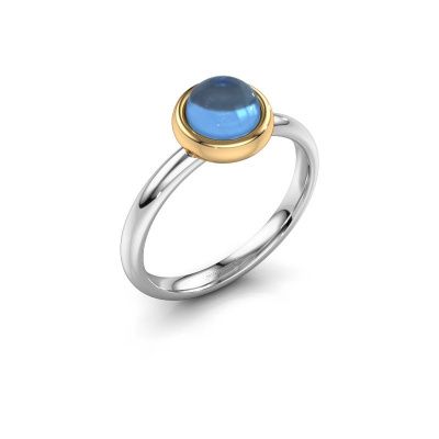 Ring Blossom 585 witgoud blauw topaas 6 mm