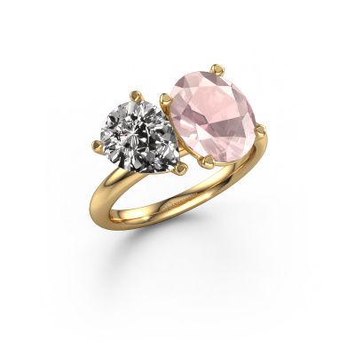 Engagement ring Toi et Moi OVL-PER 585 gold morganite champagne 8x6 mm