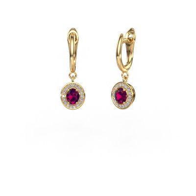 Drop earrings Nakita 585 gold rhodolite 5x4 mm