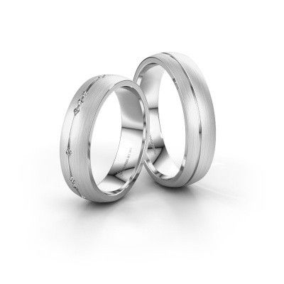 Bagues de mariage set WH0166LM25AM ±5x1.7 mm 14 Carat or blanc diamant 0.008 crt