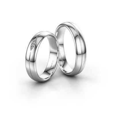 Wedding rings set WH0219LM35XP ±5x1.5 mm 14 Carat white gold diamond 0.008 crt