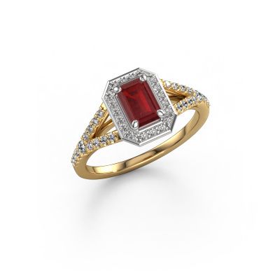 Engagement ring Pamela EME 585 gold ruby 6x4 mm