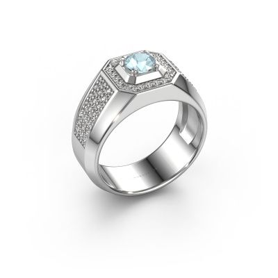 Heren ring Pavan 585 witgoud aquamarijn 5 mm