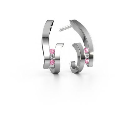Boucles d'oreilles Juliette 585 or blanc saphir rose 1.5 mm