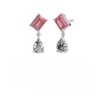 Boucles d'oreilles Toi et Moi EME PER 950 platine diamant synthétique roze 8x6 mm