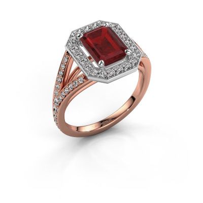 Promise ring Angelita EME 585 rosé goud robijn 7x5 mm