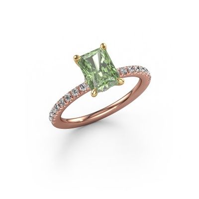 Bague de fiançailles Crystal RAD 4 585 or rose diamants synthétiques vert 7.5x5.5 mm