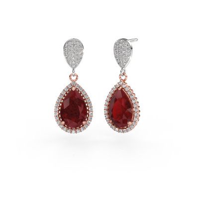 Drop earrings Tilly per 2 585 rose gold ruby 12x8 mm