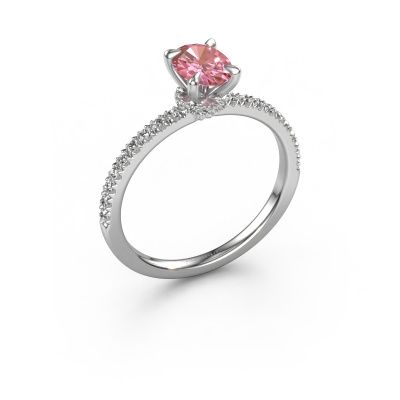 Engagement ring Crystal OVL 4 585 white gold pink lab grown diamond 7x5 mm