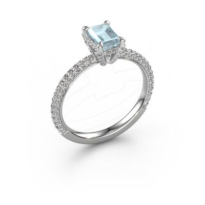 Engagement ring Saskia eme 2 950 platinum aquamarine 6.5x4.5 mm
