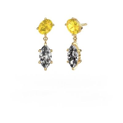 Pendants d'oreilles Toi et Moi OVL-MRQ 585 or jaune saphir jaune 8x6 mm