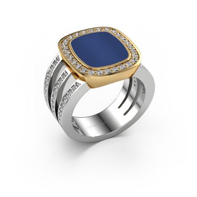 Signet ring Tijn 585 white gold lapis 13x11 mm