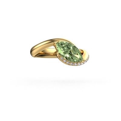 Engagement ring Aida MRQ side 585 gold green lab grown diamond 11x5.5 mm