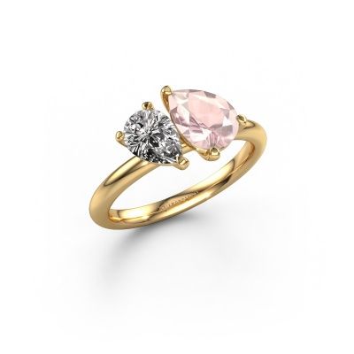 Engagement ring Toi et Moi PER-PER 585 gold morganite champagne 8x6 mm
