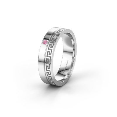 Huwelijksring WH0252L24X 585 witgoud roze saffier ±4x1.5 mm