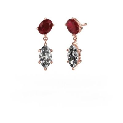 Pendants d'oreilles Toi et Moi OVL-MRQ 585 or rose rubis 8x6 mm