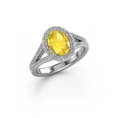 Engagement ring Verla ovl 2 950 platinum yellow sapphire 8x6 mm