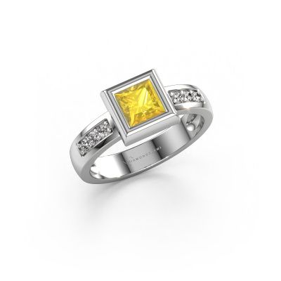 Ring Charlotte Square 585 white gold yellow sapphire 5 mm