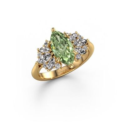 Engagement ring Jaimie 585 gold green lab grown diamond 12x6 mm
