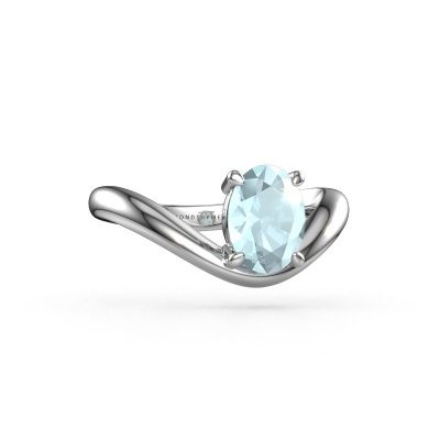 Bague de fiançailles Femke OVL 585 or blanc aigue-marine 8x6 mm